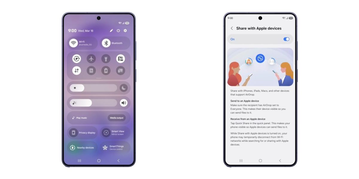 Samsung-puhelimet saavat yhteensopivuuden Applen AirDropin kanssa – Quick Share -laajennus ensimmäisenä Galaxy S26 -mallistoon.0