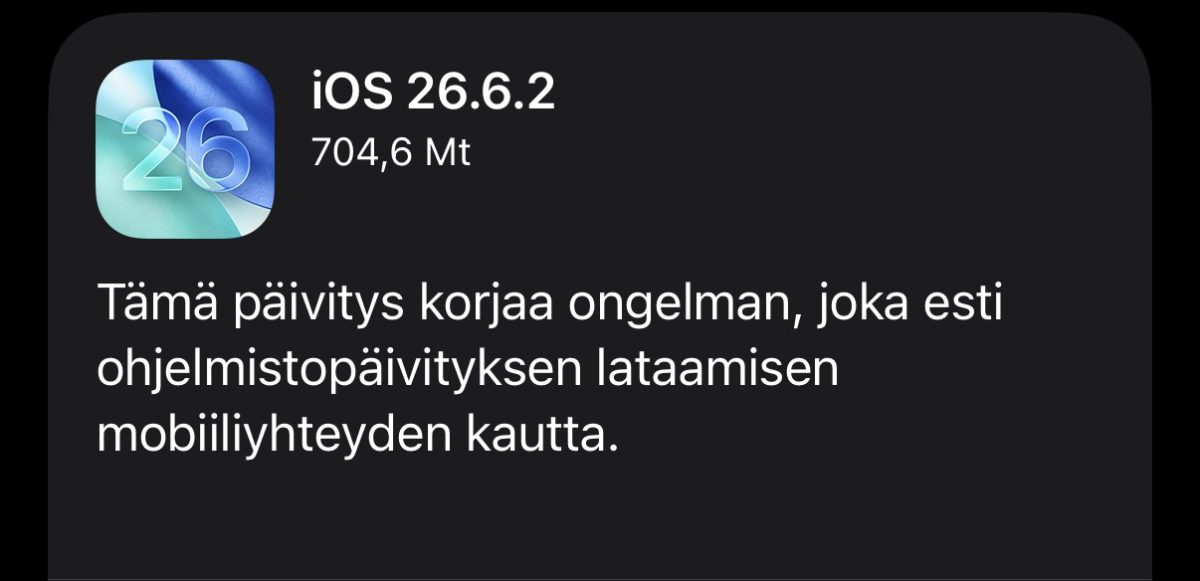 Apple julkaisi iOS- ja iPadOS-päivityksen – korjaa latausongelman 1 Apple julkaisi iOS ja iPadOS 26.6.2:n – sisältävät yhden merkittävän korjauksen0